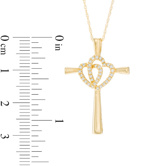1/8 CT. T.w. Diamond Interlocking Hearts Cross Pendant in 10K Gold