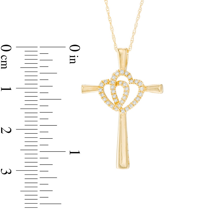 Main Image 2 of 1/8 CT. T.W. Diamond Interlocking Hearts Cross Pendant in 10K Gold