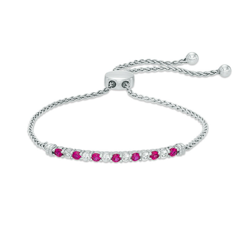 Lab-Created Ruby and White Sapphire Bolo Bracelet in Sterling Silver - 8.5"