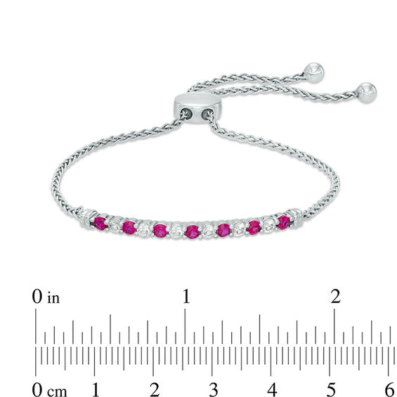 Lab-Created Ruby and White Sapphire Bolo Bracelet in Sterling Silver - 8.5"
