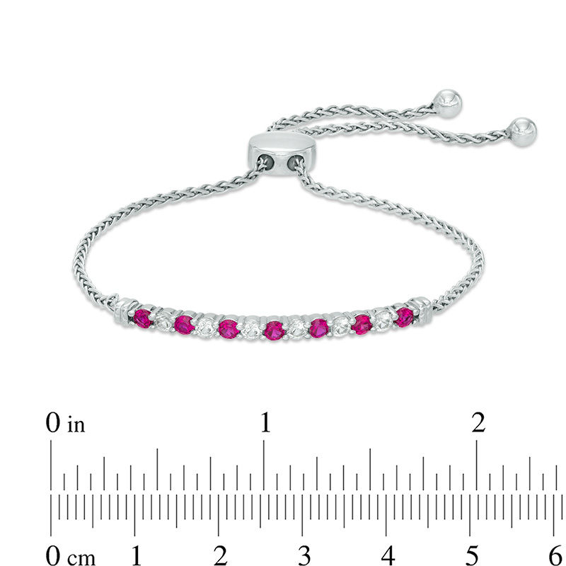 Lab-Created Ruby and White Sapphire Bolo Bracelet in Sterling Silver - 8.5"