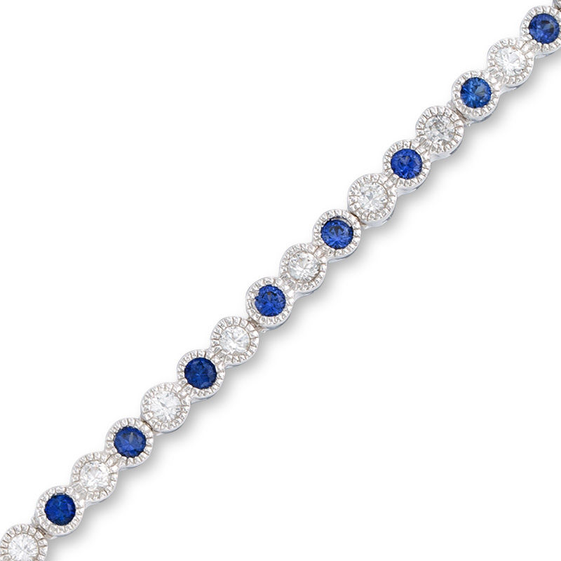 Lab-Created Blue and White Sapphire Tennis Bracelet in Sterling Silver - 7.25"
