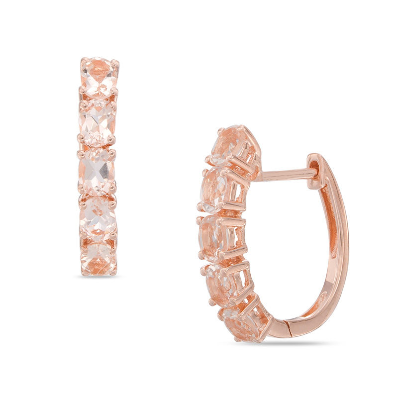 Main Image 1 of Oval Morganite Five Stone Hoop Earrings in Sterling Silver and 14K Rose Gold Plate