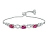 Thumbnail Image 1 of Oval Lab-Created Ruby Three Stone Bolo Bracelet in Sterling Silver - 9.5"