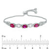 Thumbnail Image 1 of Oval Lab-Created Ruby Three Stone Bolo Bracelet in Sterling Silver - 9.5"