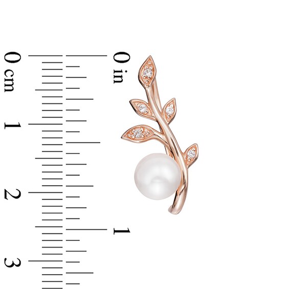 Freshwater Cultured Pearl and Lab-Created White Sapphire Crawler Earrings in Sterling Silver with 14K Rose Gold Plate