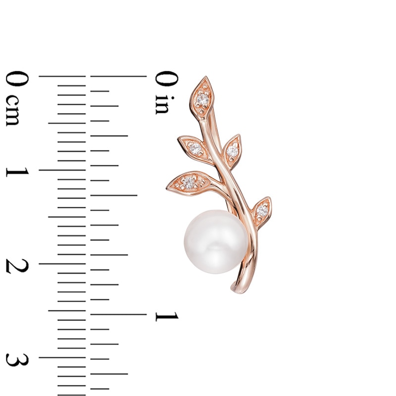 Main Image 2 of Freshwater Cultured Pearl and Lab-Created White Sapphire Crawler Earrings in Sterling Silver with 14K Rose Gold Plate
