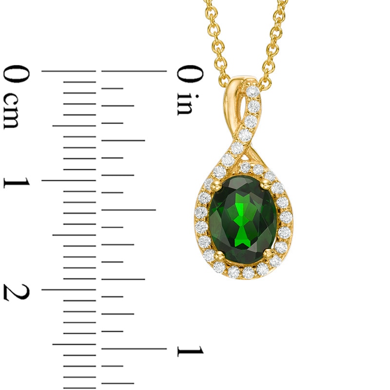 Main Image 2 of Oval Chrome Diopside and Lab-Created White Sapphire Twist Frame Pendant in 10K Gold