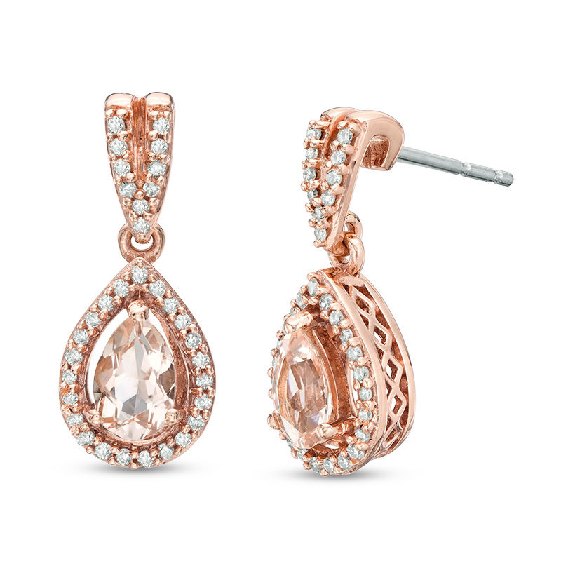 Pear-Shaped Morganite and Diamond Accent Frame Drop Earrings in 10K ...