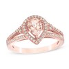 Thumbnail Image 0 of Pear-Shaped Morganite and 1/4 CT. T.W. Diamond Split Shank Ring in 10K Rose Gold