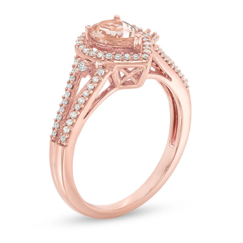 Main Image 2 of Pear-Shaped Morganite and 1/4 CT. T.W. Diamond Split Shank Ring in 10K Rose Gold