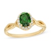 Thumbnail Image 1 of Oval Chrome Diopside and Lab-Created White Sapphire Twist Shank Ring in 10K Gold