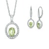 Thumbnail Image 1 of Oval Peridot and Lab-Created White Sapphire Pendant and Earrings Set in Sterling Silver