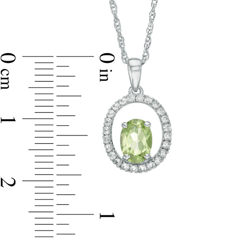 Thumbnail Image 2 of Oval Peridot and Lab-Created White Sapphire Pendant and Earrings Set in Sterling Silver