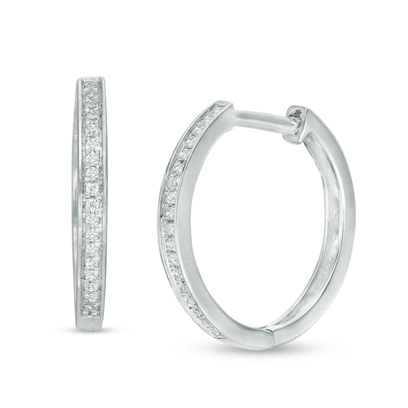 Main Image 1 of 1/15 CT. T.W. Diamond Hoop Earrings in 10K White Gold