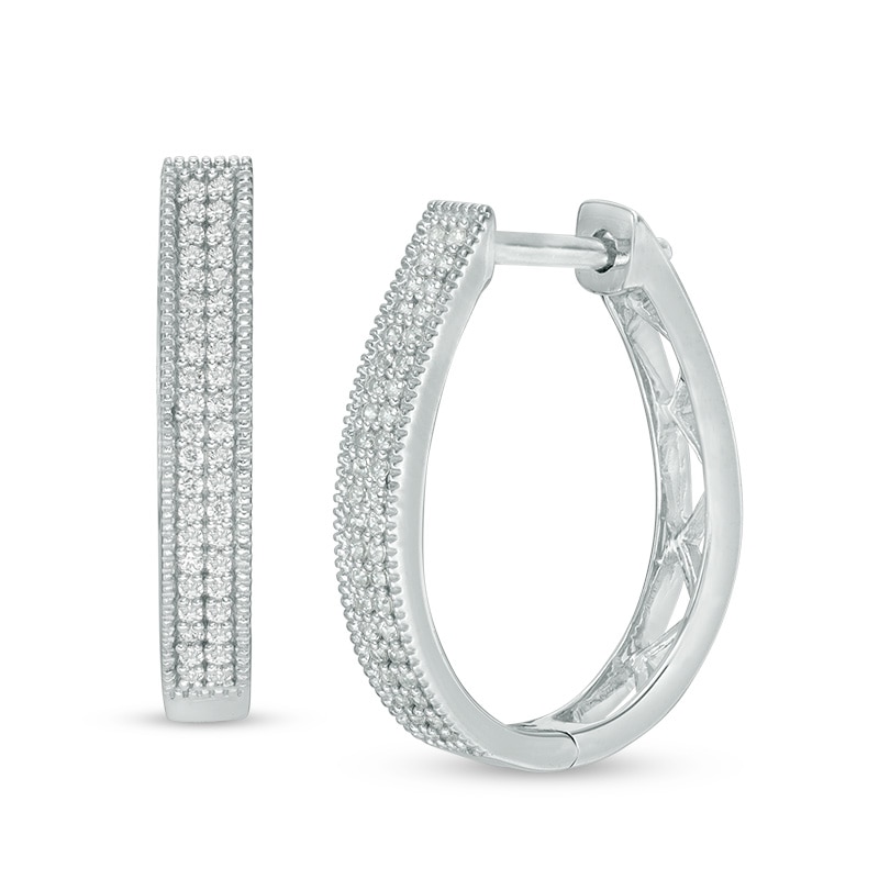 Main Image 1 of 1/4 CT. T.W. Two Row Hoop Earrings in 10K White Gold
