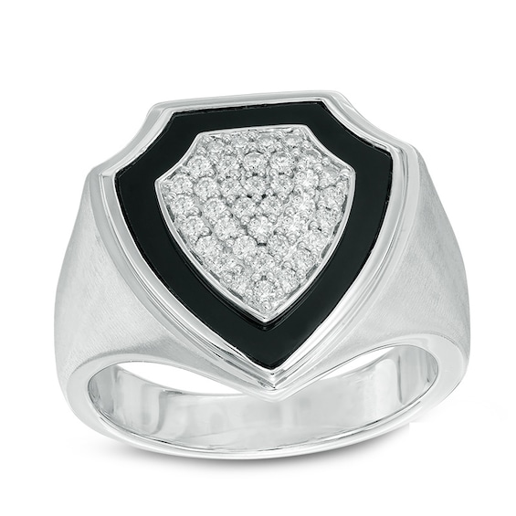 Onyx and 3/8 CT. T.w. Diamond Shield Ring in Sterling Silver