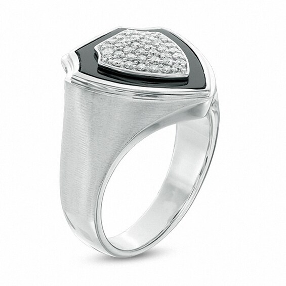 Onyx and 3/8 CT. T.w. Diamond Shield Ring in Sterling Silver
