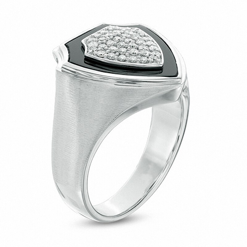 Main Image 2 of Onyx and 3/8 CT. T.W. Diamond Shield Ring in Sterling Silver