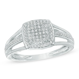 1/4 CT. T.W. Diamond Square Frame Split Shank Ring in Sterling Silver