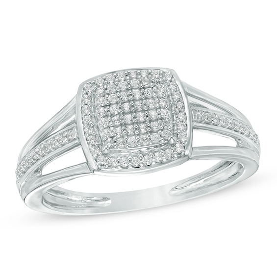 1/4 CT. T.w. Diamond Square Frame Split Shank Ring in Sterling Silver