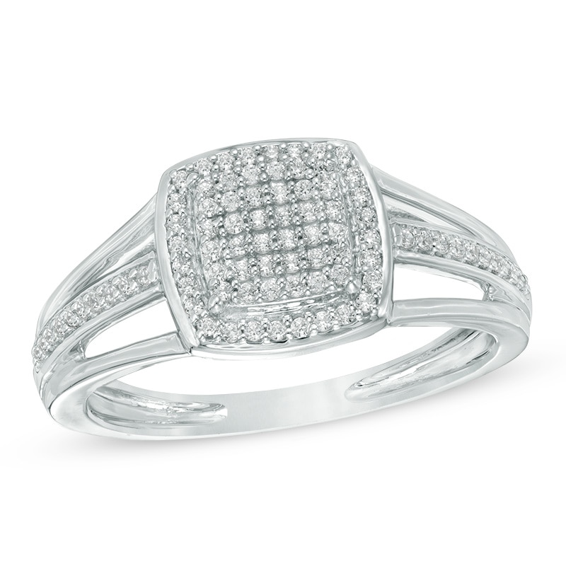Main Image 1 of 1/4 CT. T.W. Diamond Square Frame Split Shank Ring in Sterling Silver