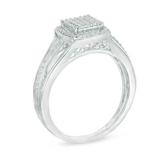 1/4 CT. T.w. Diamond Square Frame Split Shank Ring in Sterling Silver