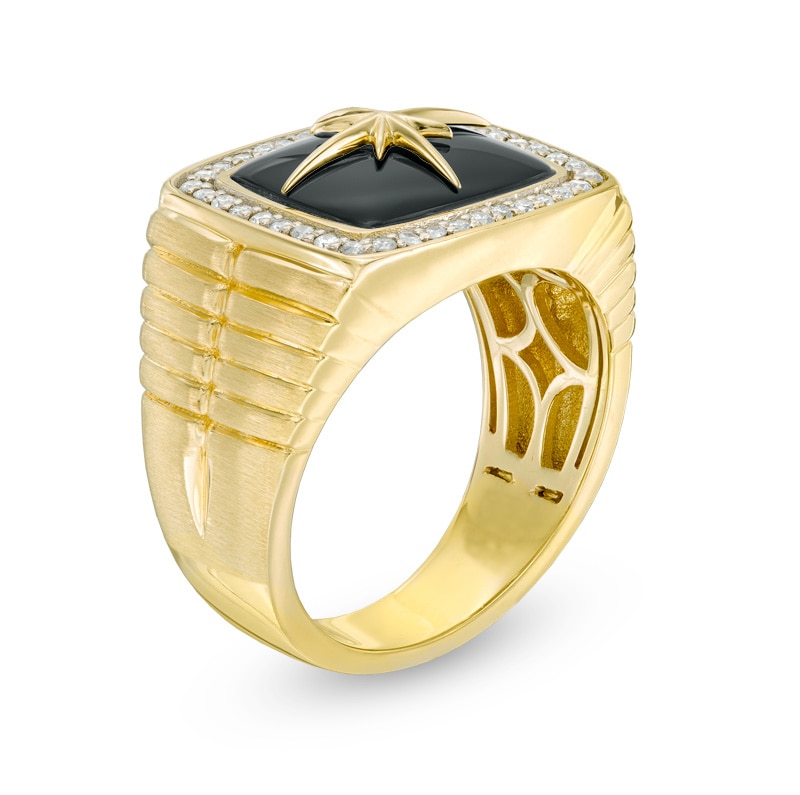 Main Image 2 of Onyx and 1/3 CT. T.W. Diamond Compass Star Ring in 10K Gold