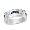 Thumbnail Image 0 of Men's Lab-Created Blue Sapphire and 1/10 CT. T.W. Diamond Alternating Band in 10K White Gold