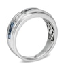 Thumbnail Image 1 of Men's Lab-Created Blue Sapphire and 1/10 CT. T.W. Diamond Alternating Band in 10K White Gold