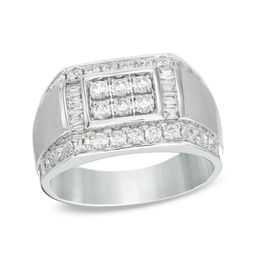 Mens Rings Zales Men S 1 3 8 Ct T W Diamond Rectangular Signet Ring In 10k White