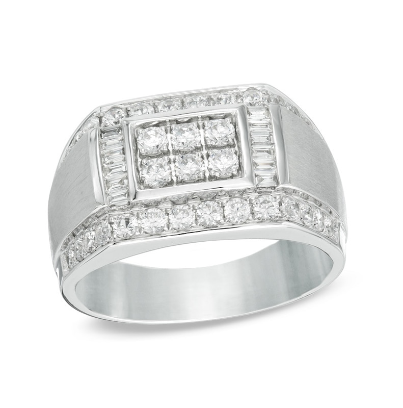 Main Image 1 of Men's 1-3/8 CT. T.W. Diamond Rectangular Signet Ring in 10K White Gold