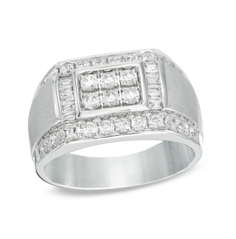 Men's 1-3/8 CT. T.W. Diamond Rectangular Signet Ring in 10K White Gold