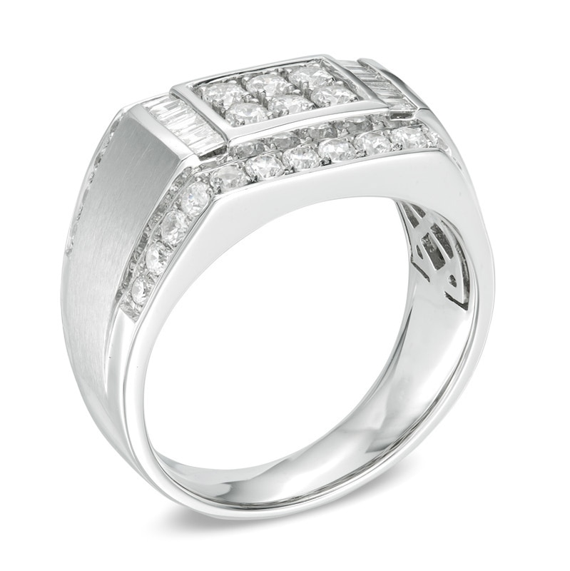 Main Image 2 of Men's 1-3/8 CT. T.W. Diamond Rectangular Signet Ring in 10K White Gold