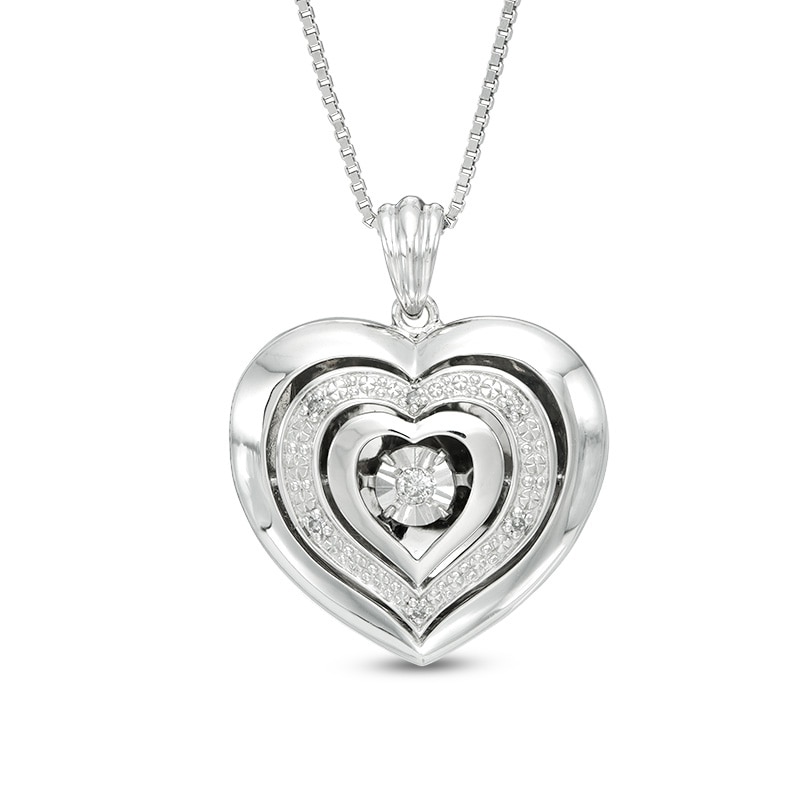 Main Image 1 of 1/20 CT. T.W. Diamond Triple Heart Locket in Sterling Silver