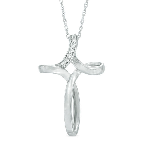 Diamond Accent Looped Cross Pendant in 10K White Gold