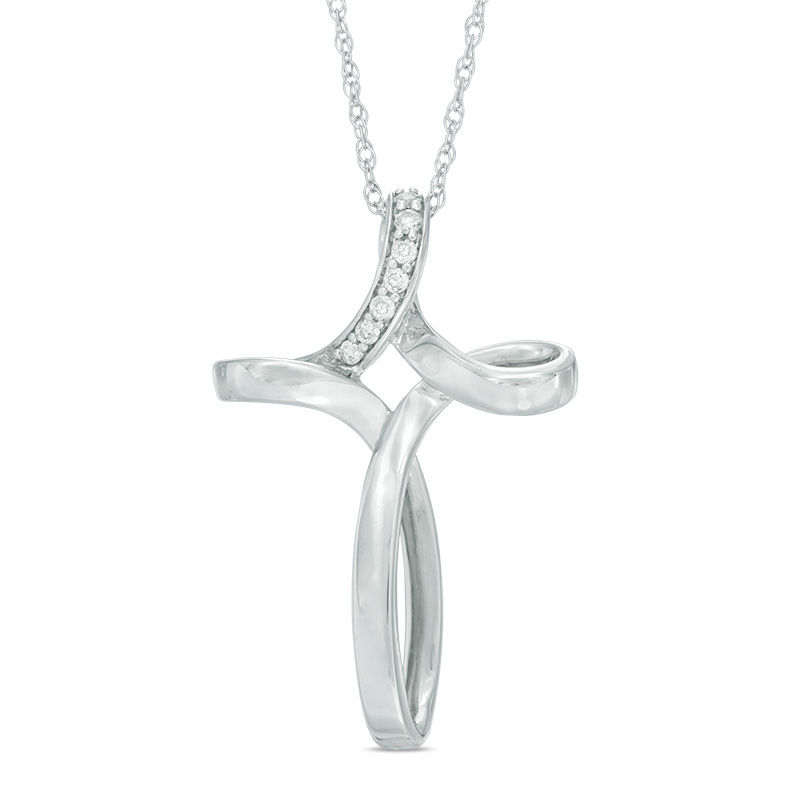 Main Image 1 of Diamond Accent Looped Cross Pendant in 10K White Gold