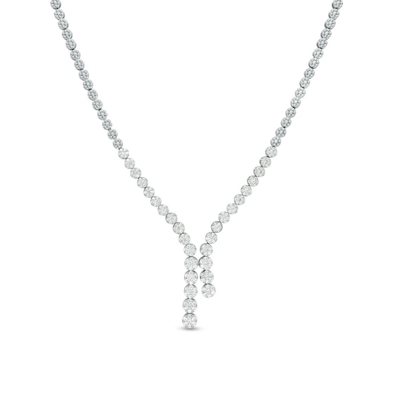 3 CT. T.w. Multi-Diamond Avalanche Staggered Drop Necklace in 14K White Gold - 19.5"
