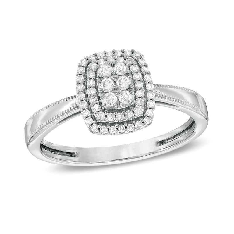1/4 CT. TW. Composite Diamond Rectangle Frame Vintage-Style Ring in 10K White Gold