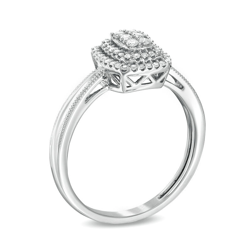 1/4 CT. TW. Composite Diamond Rectangle Frame Vintage-Style Ring in 10K White Gold