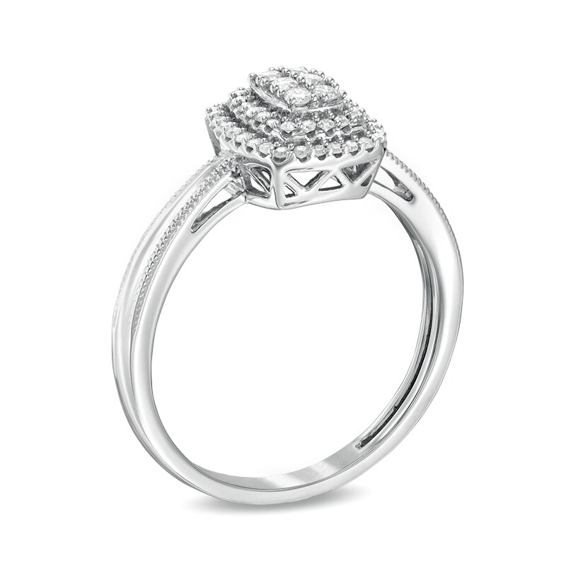Main Image 2 of 1/4 CT. TW. Cushion Multi-Diamond Rectangle Frame Vintage-Style Ring in 10K White Gold