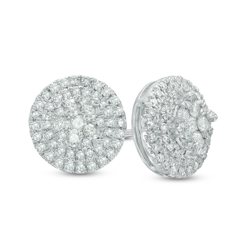1/2 CT. T.W. Multi-Diamond Double-Frame Stud Earrings in 10K White Gold ...