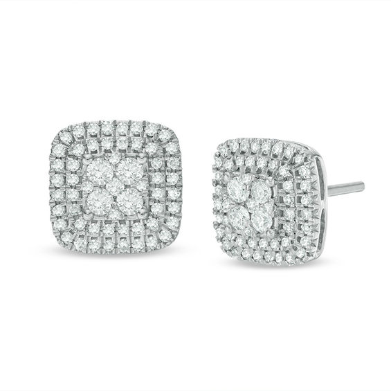 1/2 CT. T.w. Multi-Diamond Cushion Stud Earrings in 10K White Gold