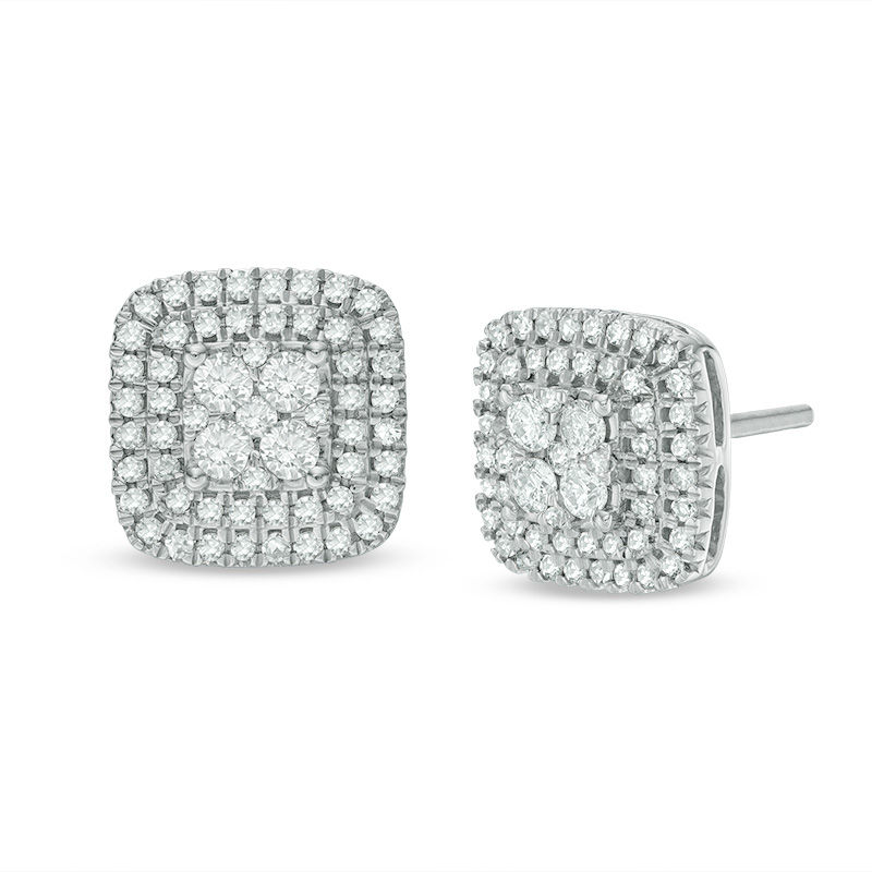 1/2 CT. T.W. Multi-Diamond Cushion Stud Earrings in 10K White Gold