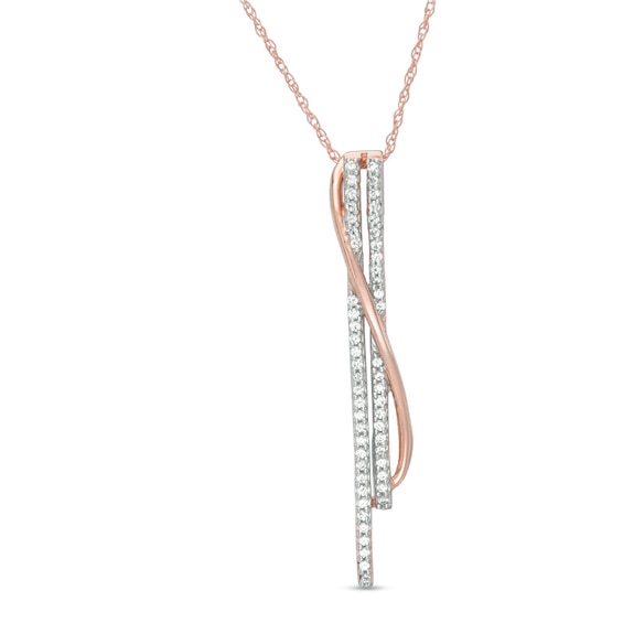 1/5 CT. T.w. Diamond Double Bar Crossover Pendant in 10K Rose Gold