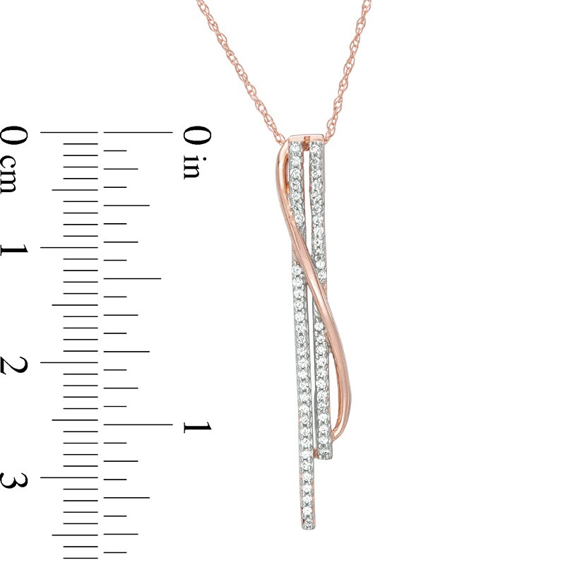 Main Image 2 of 1/5 CT. T.W. Diamond Double Bar Crossover Pendant in 10K Rose Gold