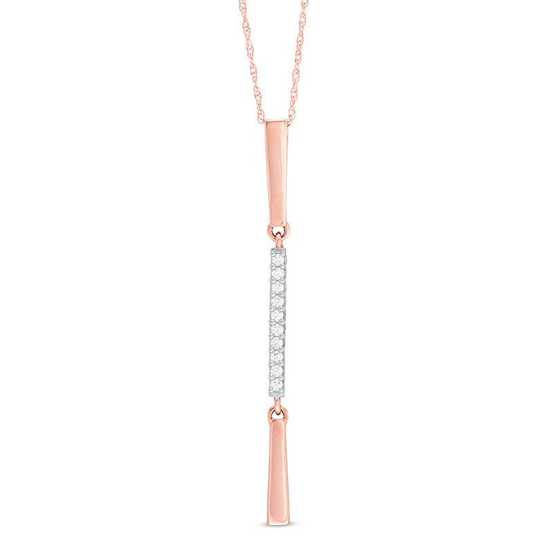 Main Image 1 of 1/10 CT. T.W. Diamond Linear Bar Pendant in 10K Rose Gold