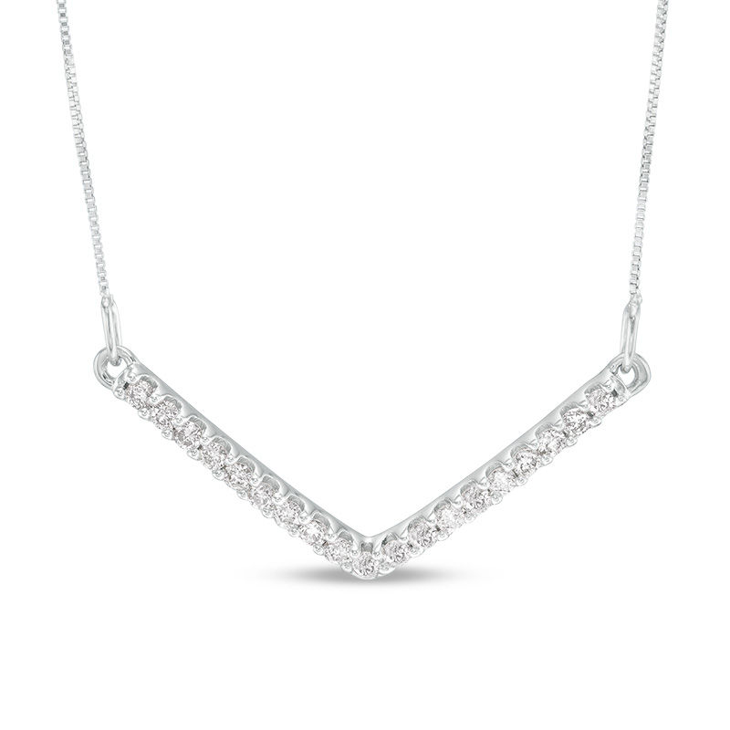 Main Image 1 of 1/4 CT. T.W. Diamond Chevron Necklace in 10K White Gold