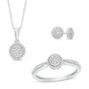 Thumbnail Image 1 of 1/10 CT. T.W. Diamond Circle Frame Pendant, Stud Earrings and Ring Set in Sterling Silver