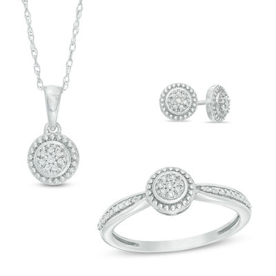 1/10 Cttw Diamond Round Necklace and Earring Set in Sterling Silver 